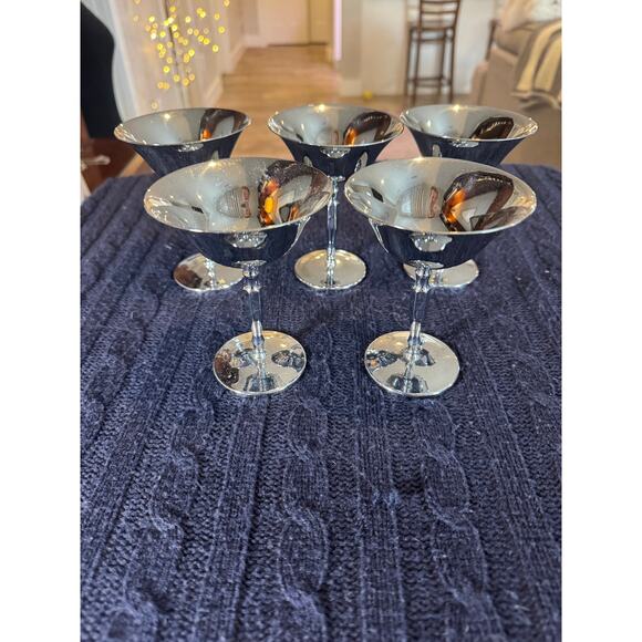 Vintage Farberware chrome coupe set of 5 mid-century modern cocktail glasses - Picture 2 of 5